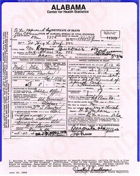 Alabama Death Certificate